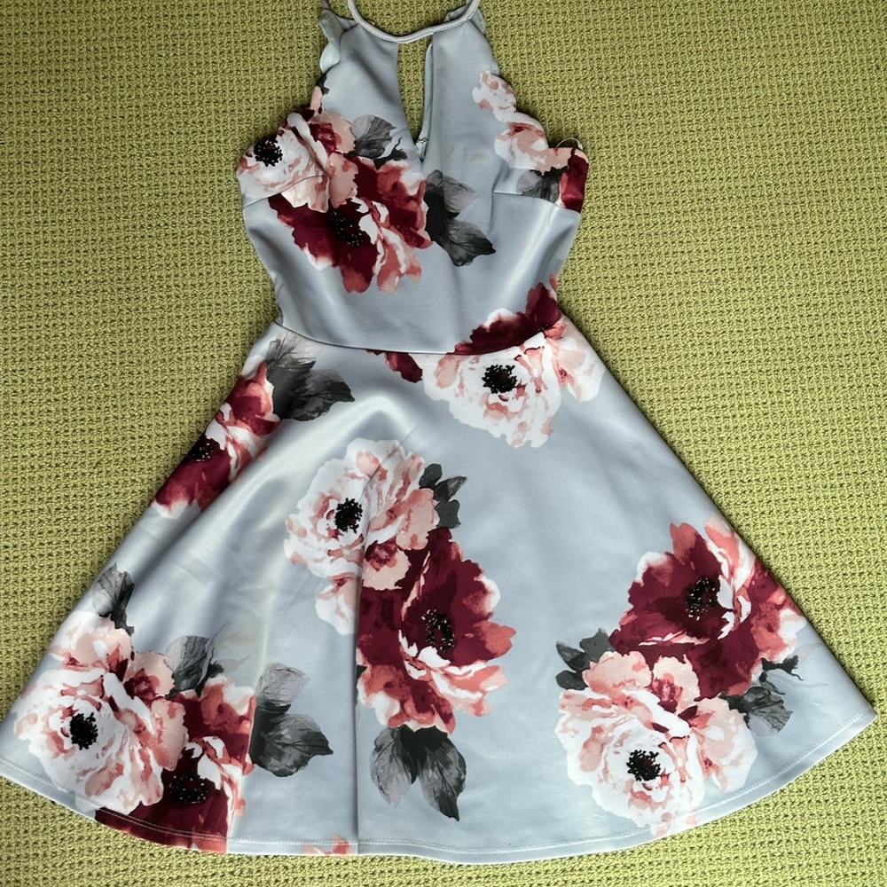 Floral Kids Dress in Blue and Red